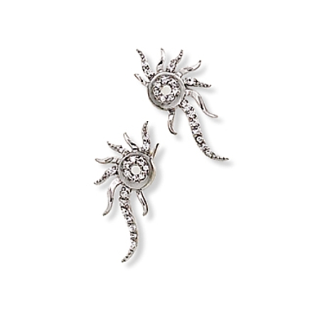 Half-sun Earrings with Cubic Zirconias - Click Image to Close